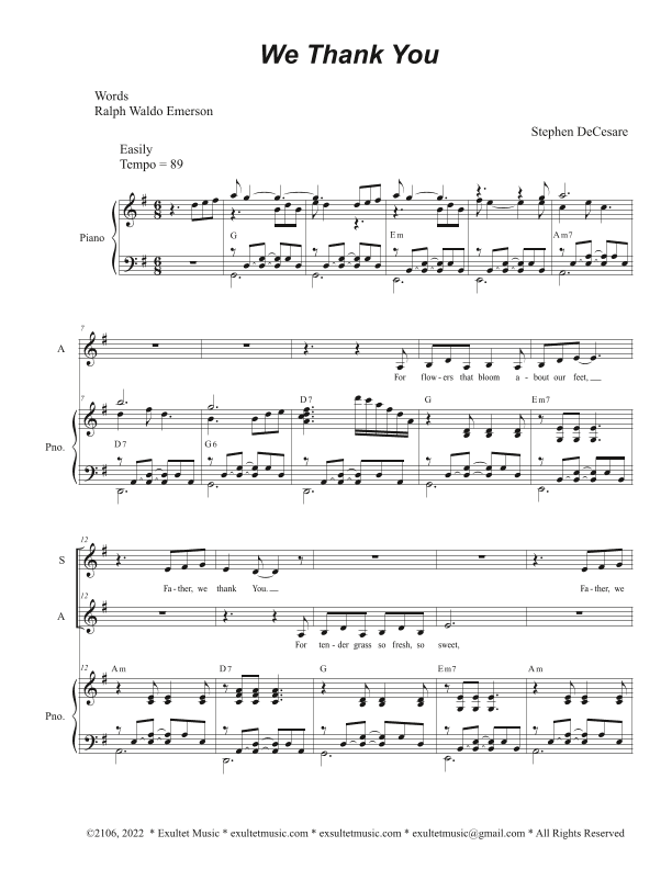 We Thank You (Duet for Soprano and Alto solo)