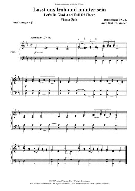 Let's Be Glad And Full Of Cheer (arr. Gert Th. Walter)