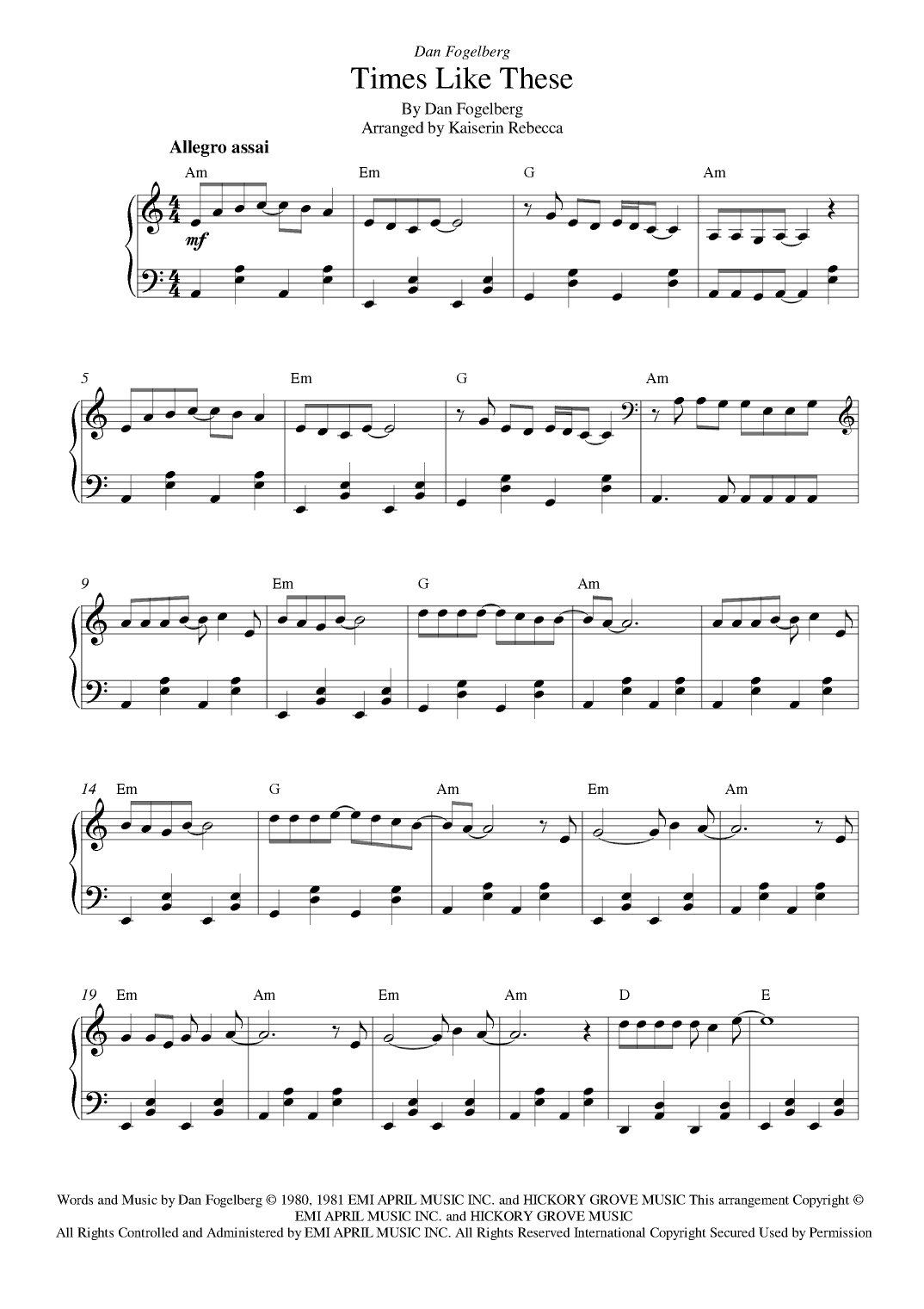 Times Like These (arr. Kaiserin Rebecca)