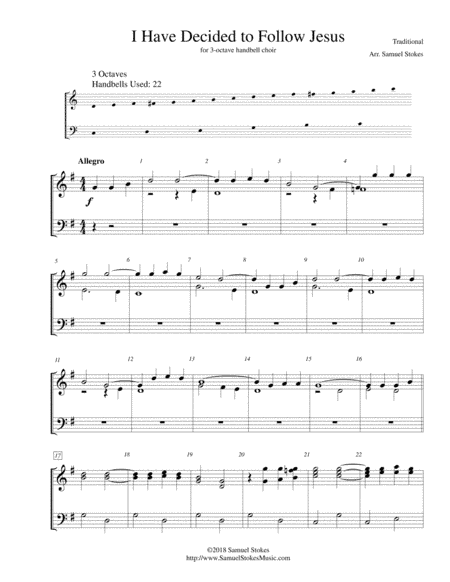 I Have Decided to Follow Jesus - for 3-octave handbell choir (arr. Samuel Stokes)