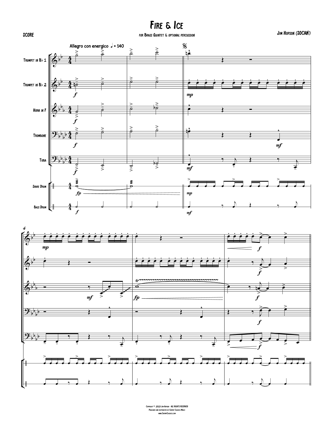 Fire and Ice for Brass Quintet and optional Percussion