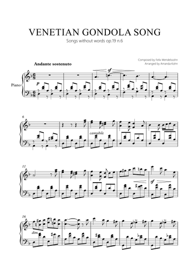 Venetian Gondola song op.19 n.6 - Dm (arr. Amanda Kohn)