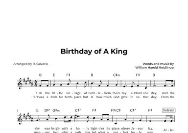 Birthday of A King (Key of B Major) (arr. R. Salvario)