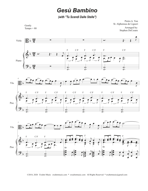 Gesu Bambino (with "Tu Scendi Dalle Stelle") (Viola solo and Piano) (arr. Stephen DeCesare)