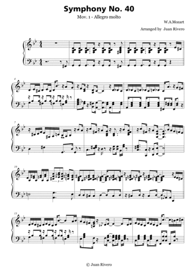 Wolfgang Amadeus Mozart - Symphony No. 40 / Mov. 1 - Jazz version - Piano Advanced intermediate (arr. Juan Rivero)