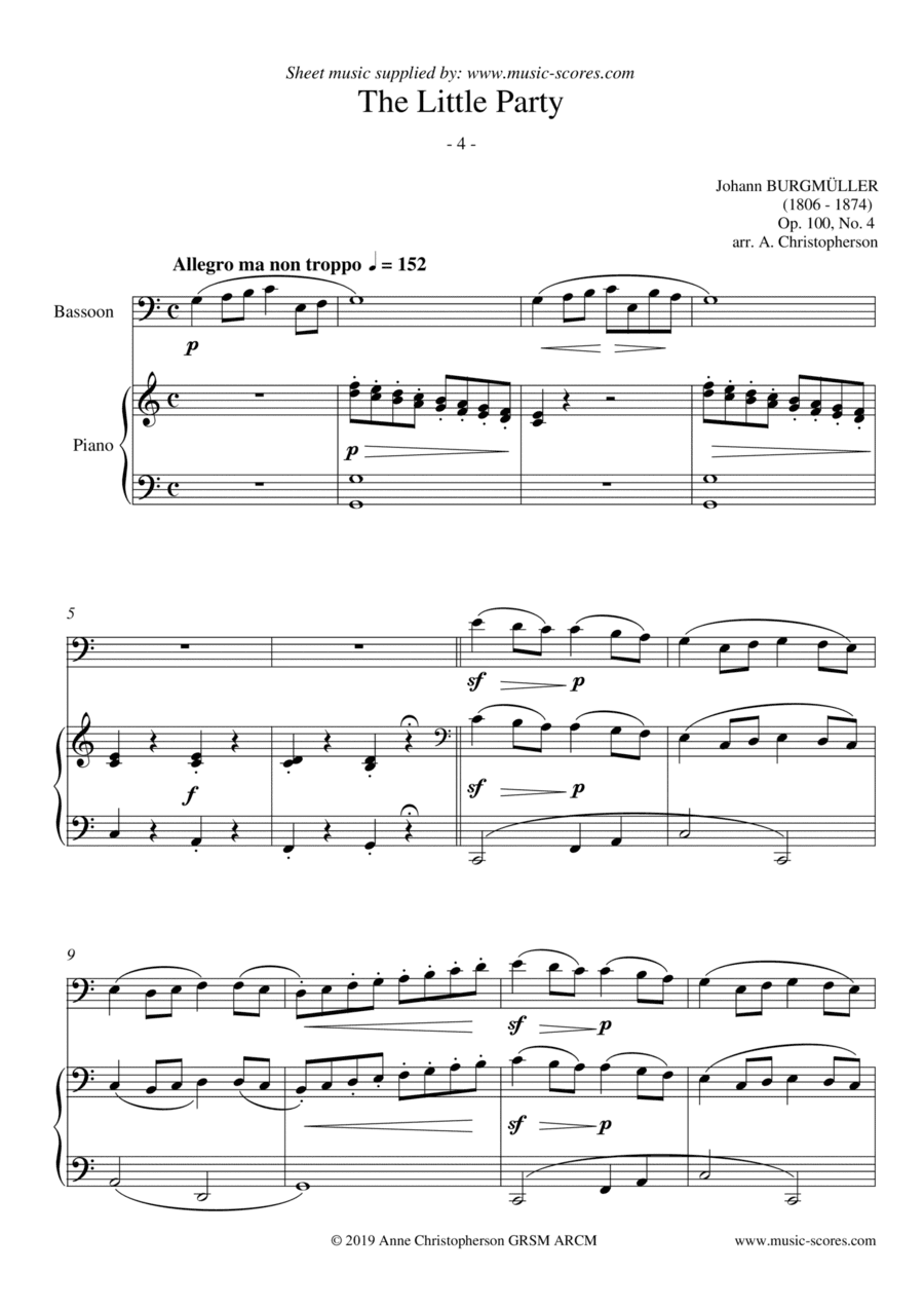 A Little Party - Burgmuller Op.100, No.4 - Bassoon and Piano (arr. Anne L Christopherson GRSM ARCM)