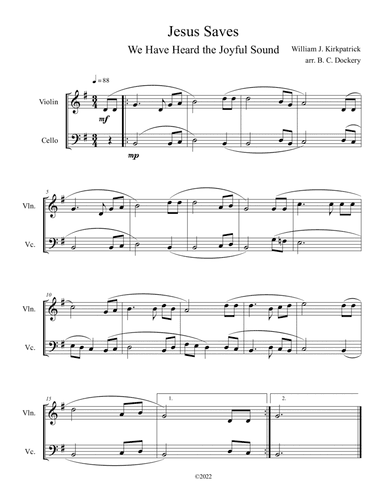 Jesus Saves (We Have Heard the Joyful Sound) Violin and Cello Duet (arr. B. C. Dockery)