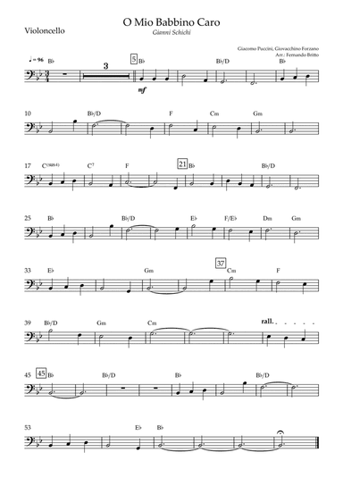 O Mio Babbino Caro (Puccini) for Cello Solo with Chords (arr. Fernando Britto)