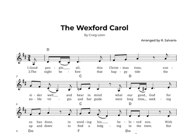 The Wexford Carol (Key of D Major) (arr. R. Salvario)