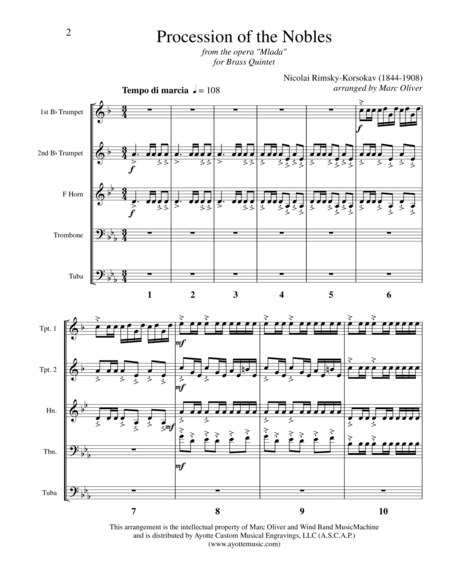 Procession of the Nobles for Brass Quintet (arr. Marc Oliver)