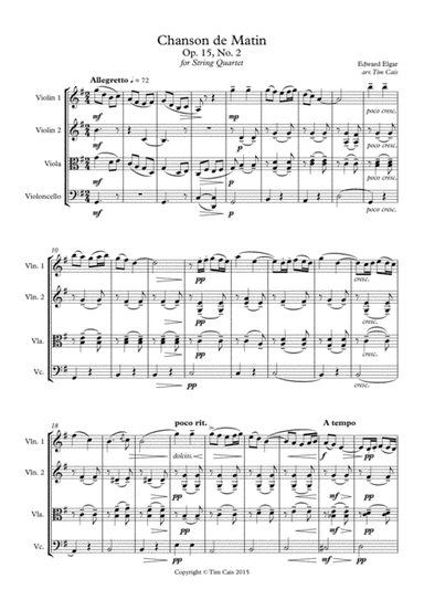 Elgar: Chanson de Matin - String Quartet (arr. Tim Cais)