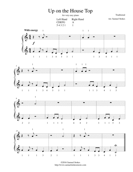 Up on the House Top (Up on the Housetop) - for very easy piano (arr. Samuel Stokes)