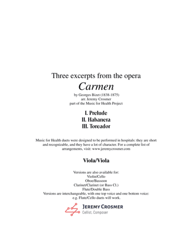 Bizet: "Prelude, Habanera, and Toreador" from Carmen - Music for Health Duet Viola/Viola (arr. Jeremy Crosmer)