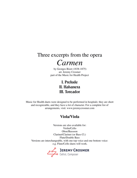 Bizet: "Prelude, Habanera, and Toreador" from Carmen - Music for Health Duet Viola/Viola (arr. Jeremy Crosmer)