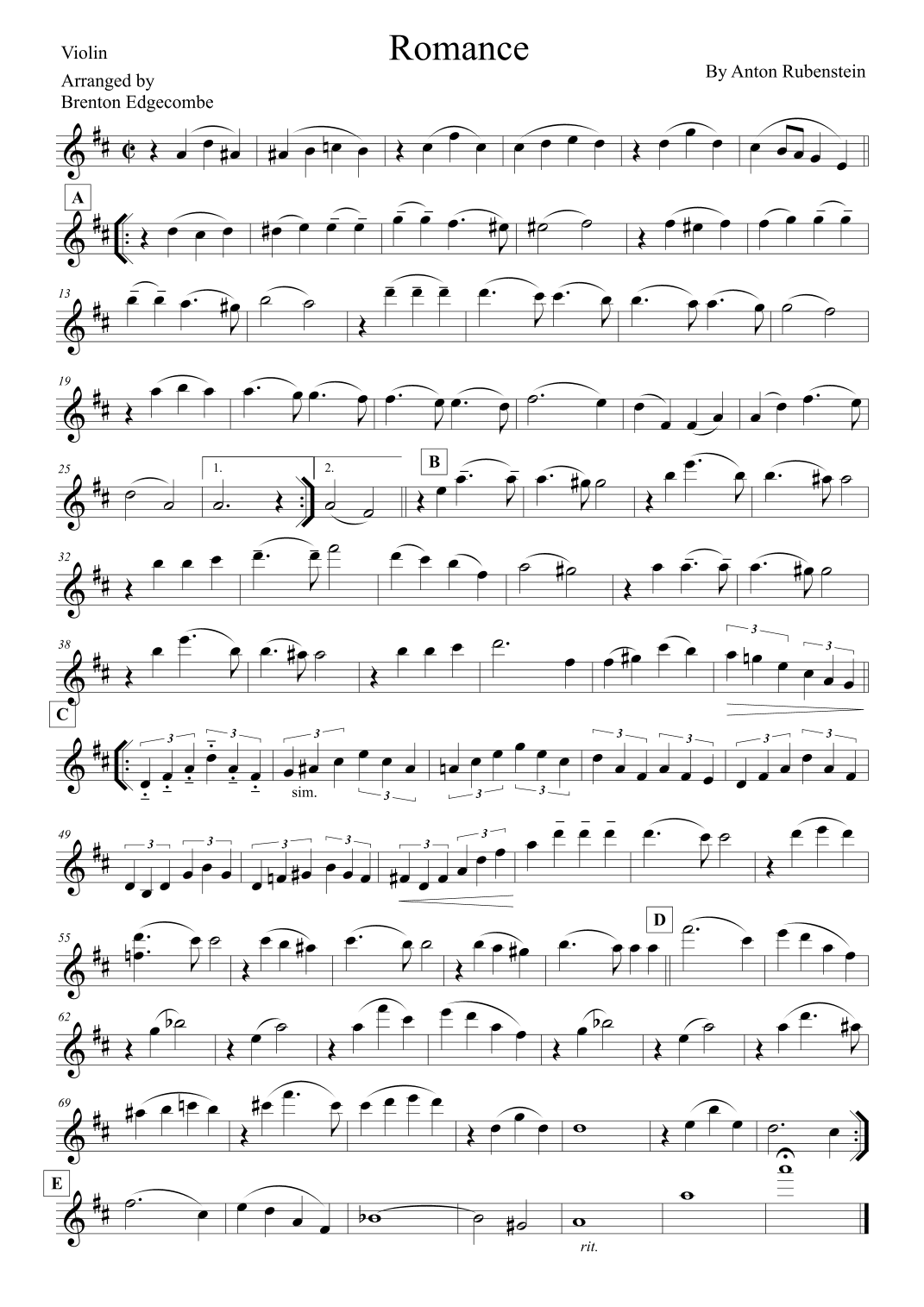 Romance in E flat Major, Op. 44. No. 1 (arr. Adelaide String Duo)