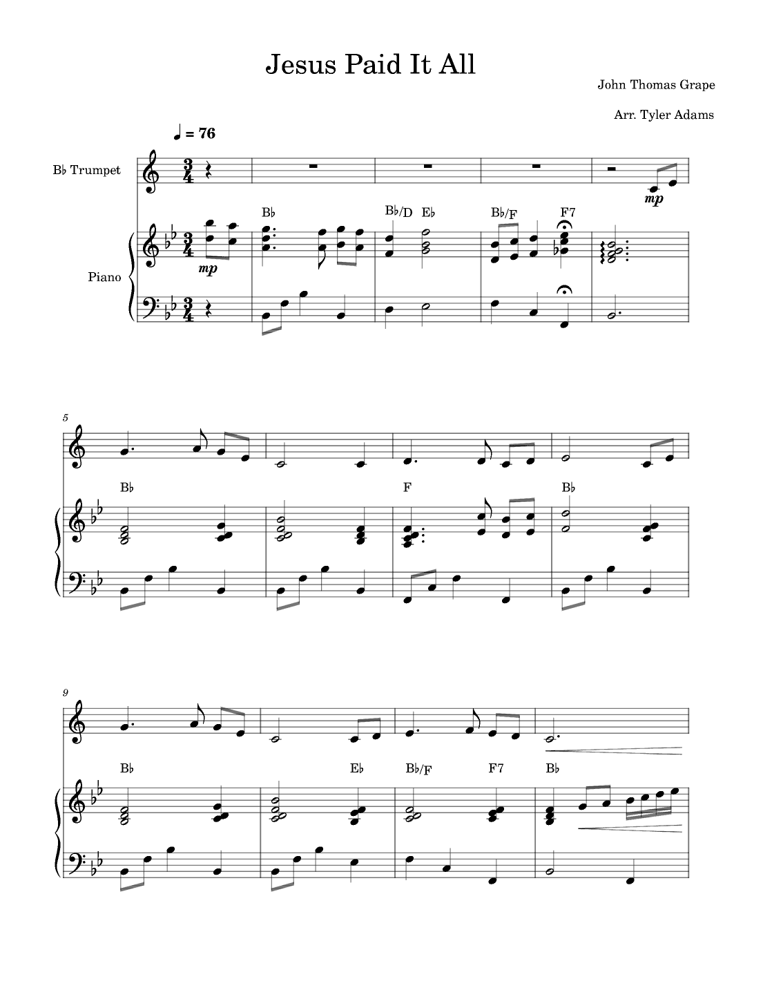 Jesus Paid It All (arr. Tyler Adams)