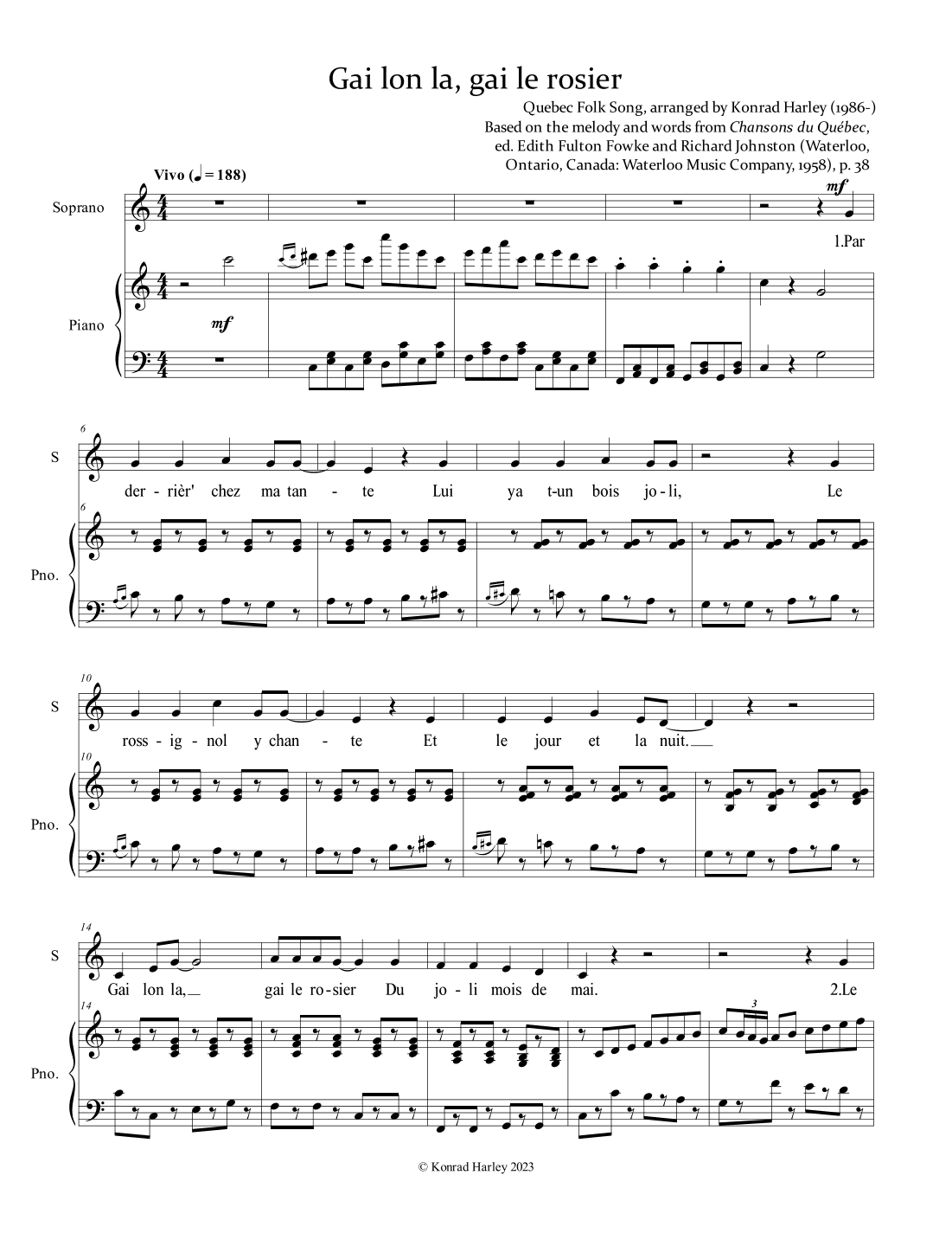 Gai lon la, gai le rosier (arr. Konrad Harley)