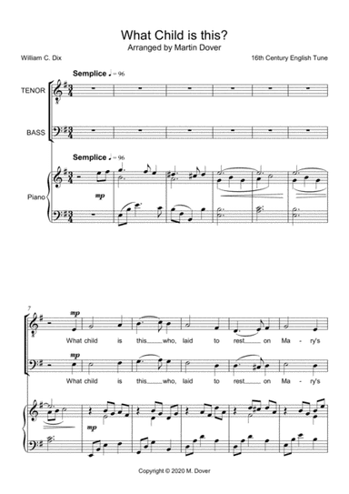 What Child is this? - Two Part Choir - TB Lower voices (Greensleeves tune) (arr. Martin Dover)