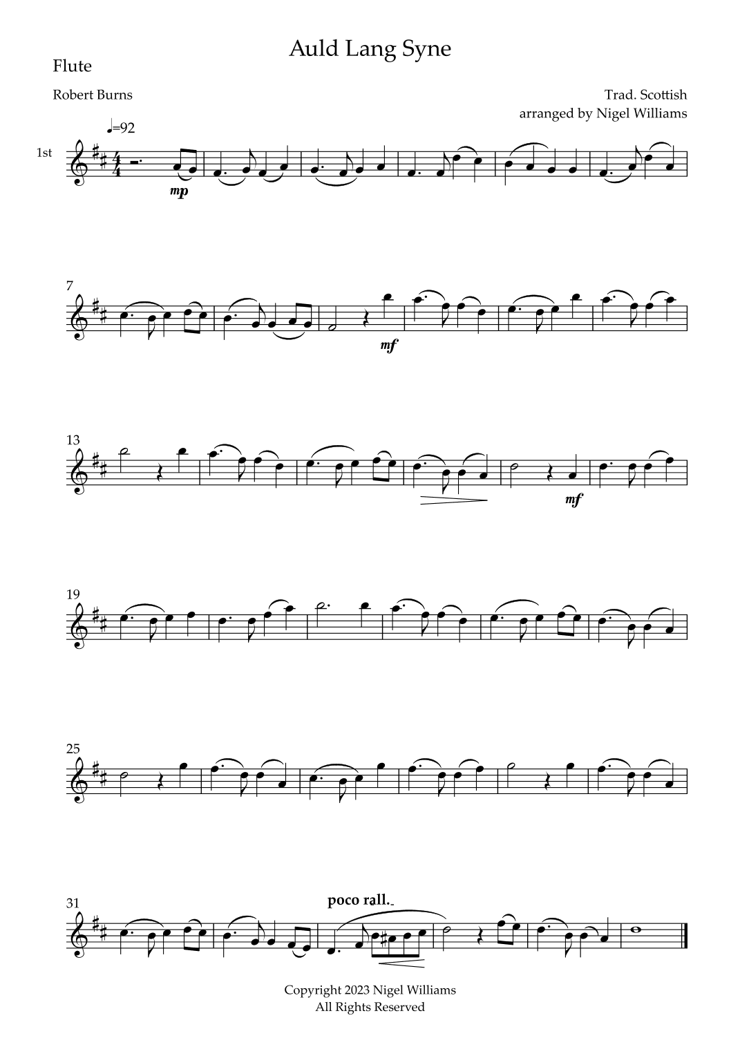 Auld Lang Syne (arr. Nigel Williams)
