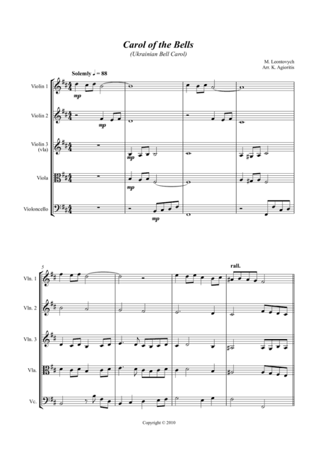 Carol of the Bells (Ukrainian Bell Carol) - Jazz Arrangement for String Quartet (arr. K. Agioritis)