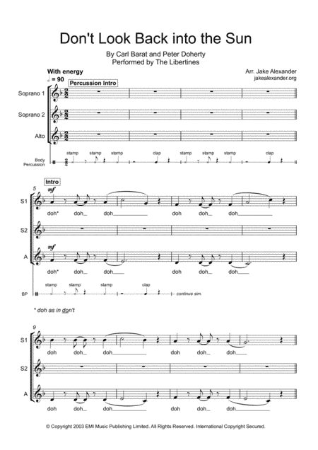 Don't Look Back Into The Sun (arr. Jake Alexander)