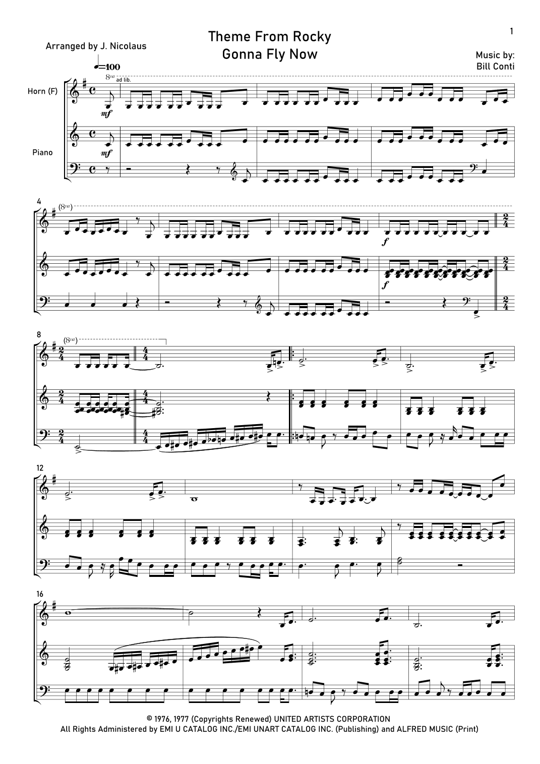Gonna Fly Now (arr. John Nicolaus)