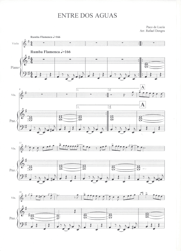 Entre Dos Aguas - Paco de Lucia - Violin & Piano (arr. Rafael Dengra)
