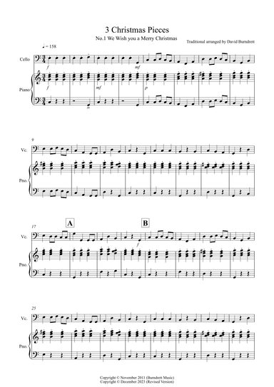 3 Easy Christmas Pieces for Cello and Piano (arr. David Burndrett)