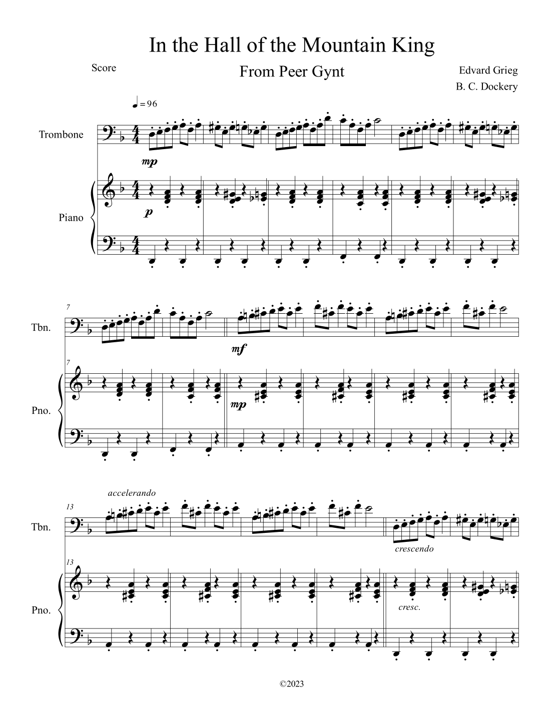 In the Hall of the Mountain King (Trombone Solo with Piano Accompaniment) (arr. B. C. Dockery)