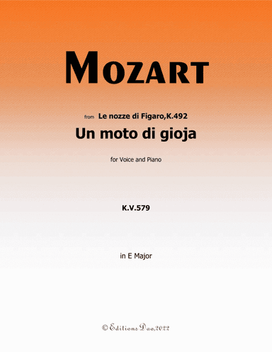 Un moto di gioja, by Mozart, in E Major (arr. Editions Dao)