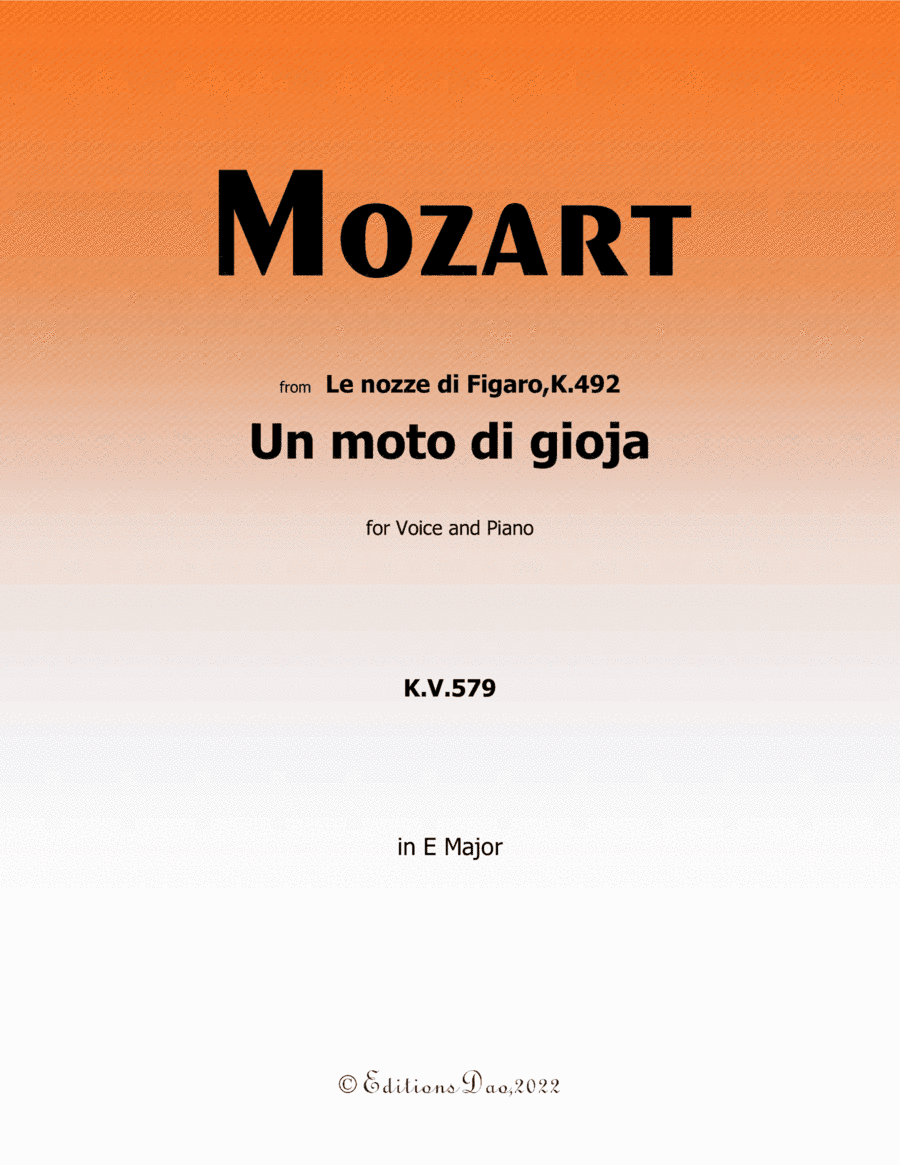 Un moto di gioja, by Mozart, in E Major (arr. Editions Dao)