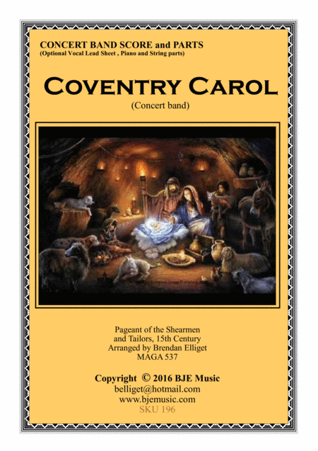 Coventry Carol - Concert Band with Optional Vocal, Piano and  Strings Score and Parts PDF (arr. Brendan Elliget MAGA 537)