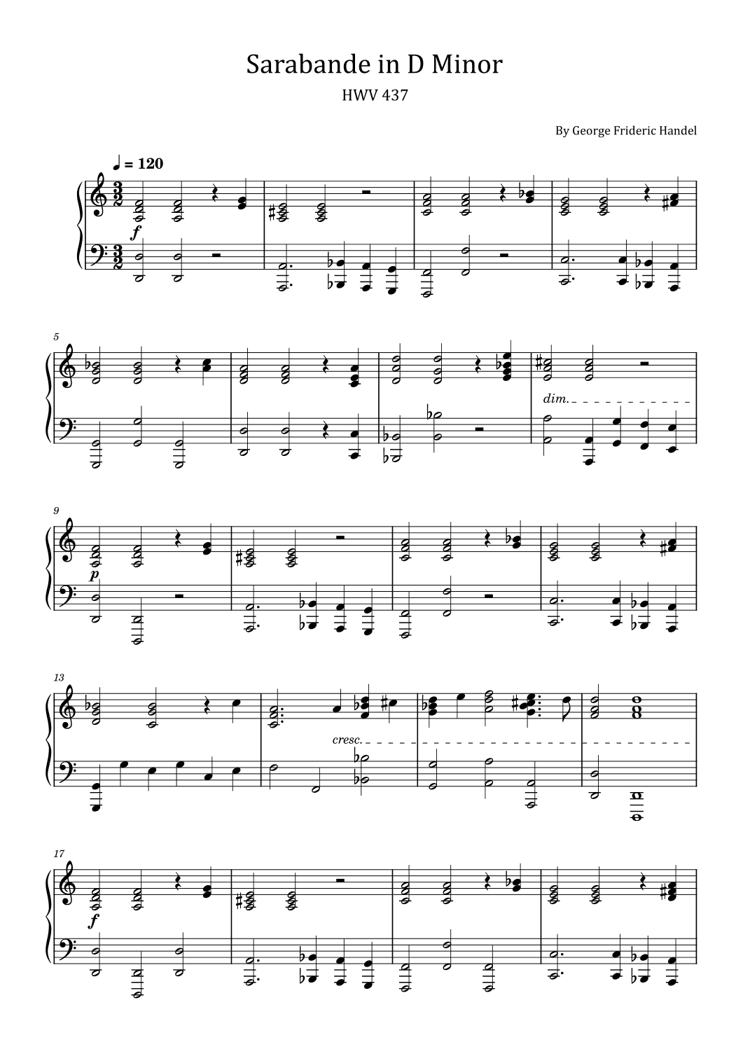 Handel - Suite in D minor - HWV 437 - Sarabande-Gigue - For Piano Solo (arr. poon)