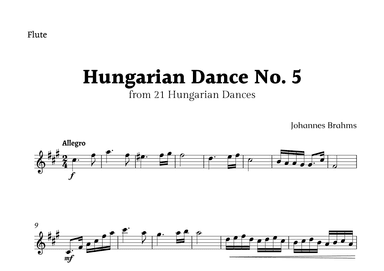 Hungarian Dance No. 5 by Brahms for Flute Solo (arr. Rika K.)