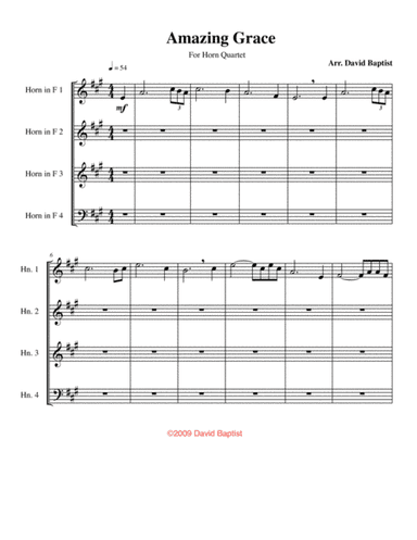 Amazing Grace II for Horn Quartet (arr. David Baptist)