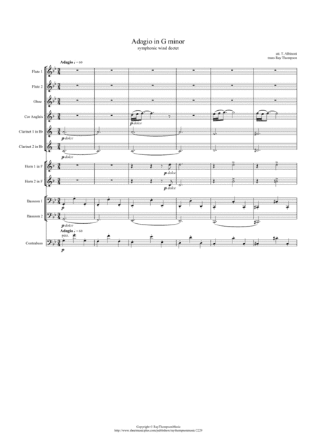 Albinoni: Adagio in G minor - symphonic wind dectet/bass (arr. Ray  Thompson)