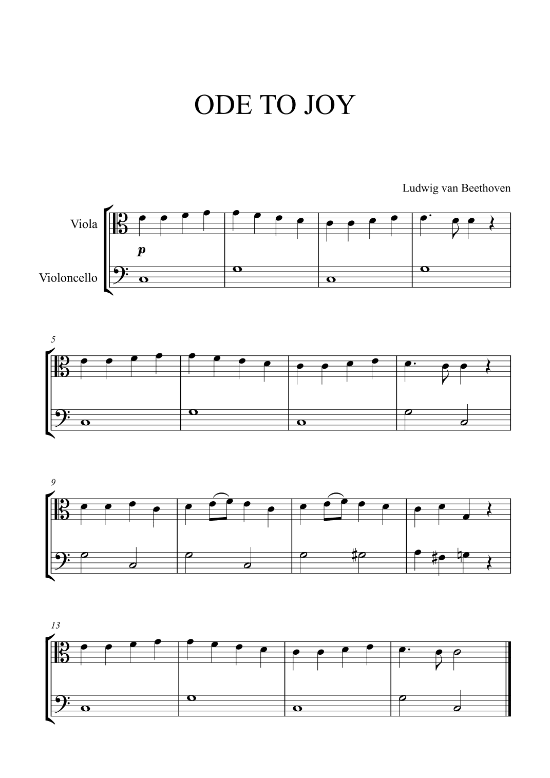 Beethoven - Ode to Joy (for Viola and Cello) (arr. Cadenza Editions)