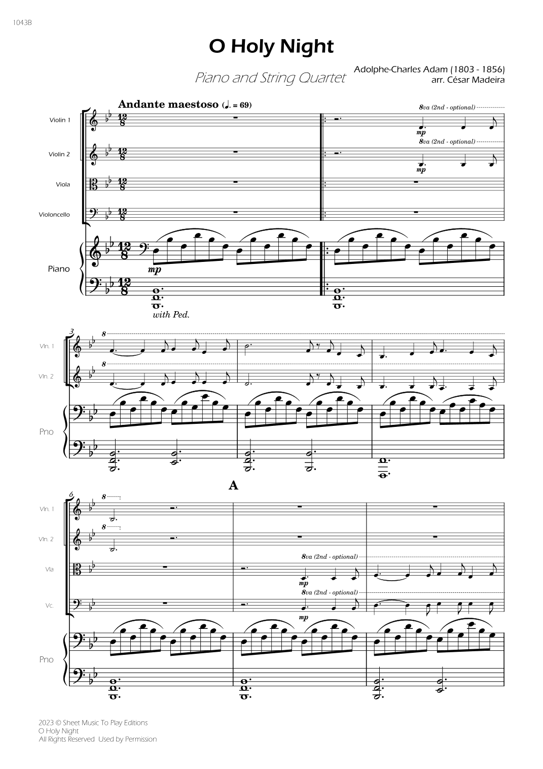 O Holy Night - Piano Quintet (Full Score) - Score Only (arr. César Madeira)
