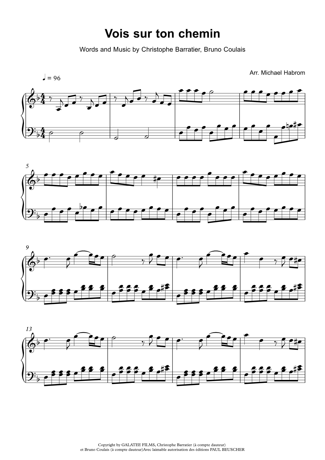 Vois Sur Ton Chemin (arr. Michael Habrom)