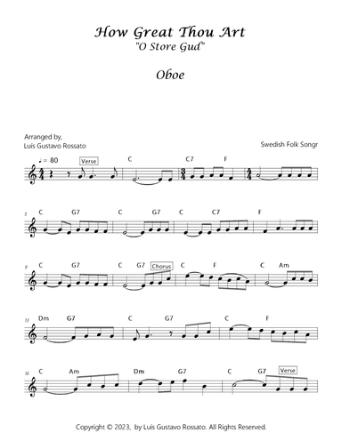 How Great Thou Art (O Store Gud) - Oboe (arr. Luís Gustavo Rossato)