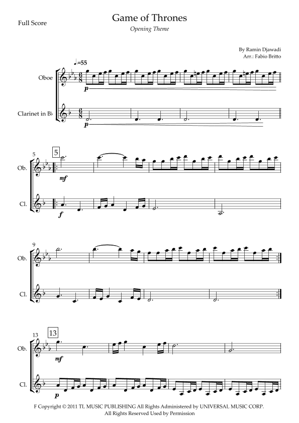 Game Of Thrones (arr. Fabio Britto)