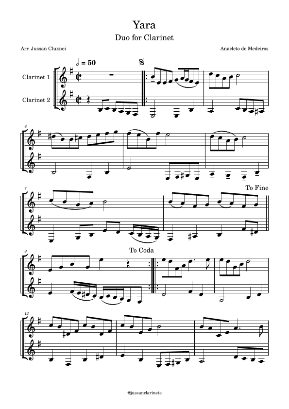 Yara -Clarinet Duet (arr. Jussan Cluxnei Canguçu)