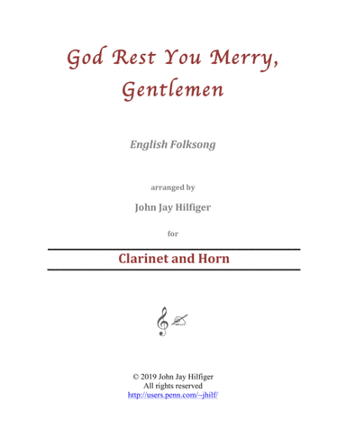 God Rest You Merry, Gentlemen for Clarinet and Horn (arr. John Jay Hilfiger)