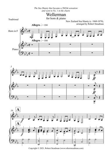 Wellerman (Horn & Piano) - parts for F Horn and Eb Horn included (arr. Robert Steadman)