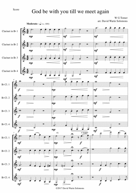 God be with you till we meet again for 4 clarinets (arr. David Warin Solomons)