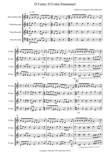 O Come, O Come Emmanuel for Recorder Quartet (arr. David Burndrett)