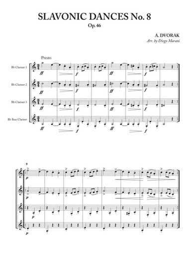 Slavonic Dances No. 8 Op. 46 for Clarinet Quartet (arr. Diego Marani)