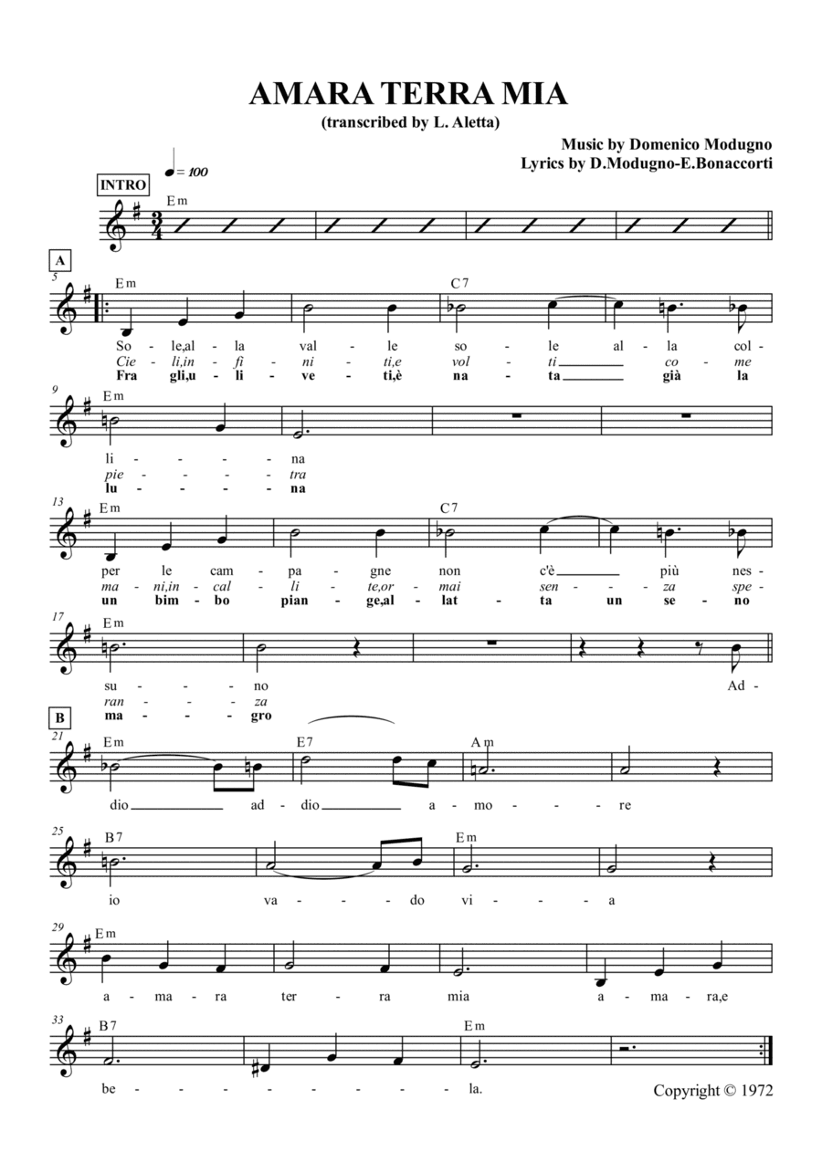 Amara Terra Mia (arr. Luca Aletta)