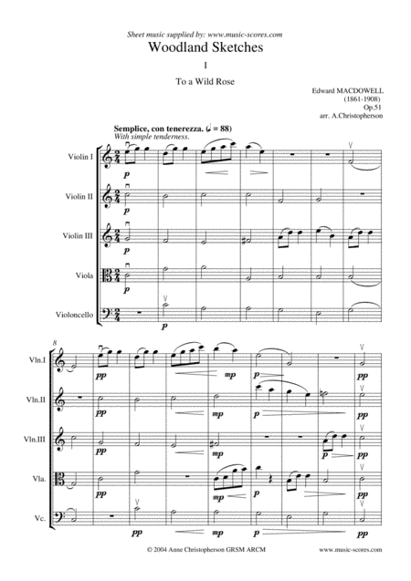 To a Wild Rose - String Quintet (arr. Anne L Christopherson GRSM ARCM)