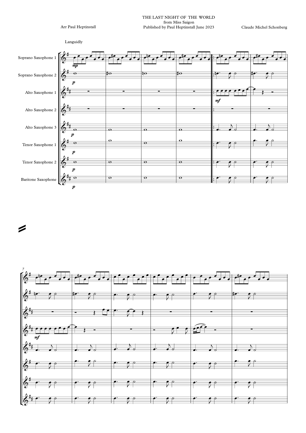 The Last Night of The World (arr. PaulHeptinstall)